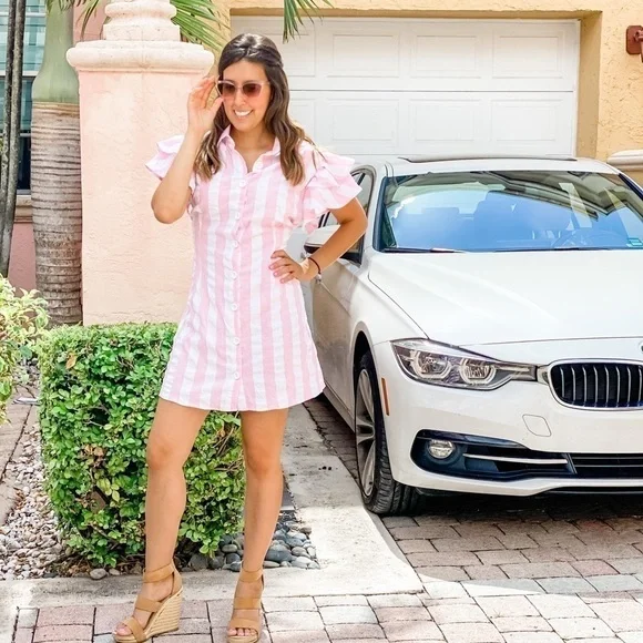 Magnolia Pink Candy Stripe Peplum Sleeve Dress - Picture 3 of 4